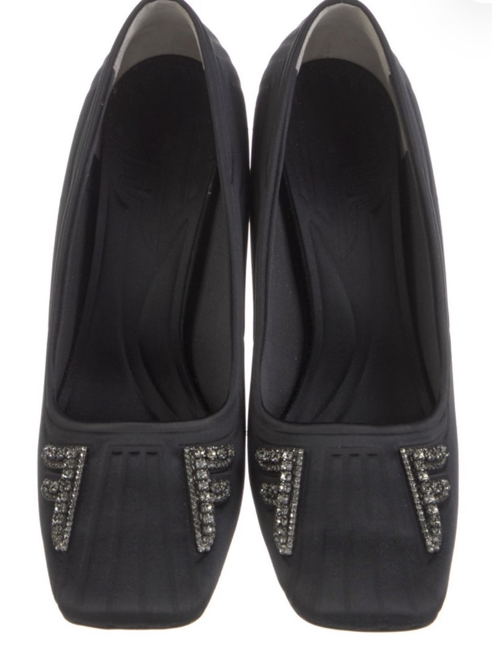 Fendi Black Embellished Mid Heel Pump - Women's Dress Shoe